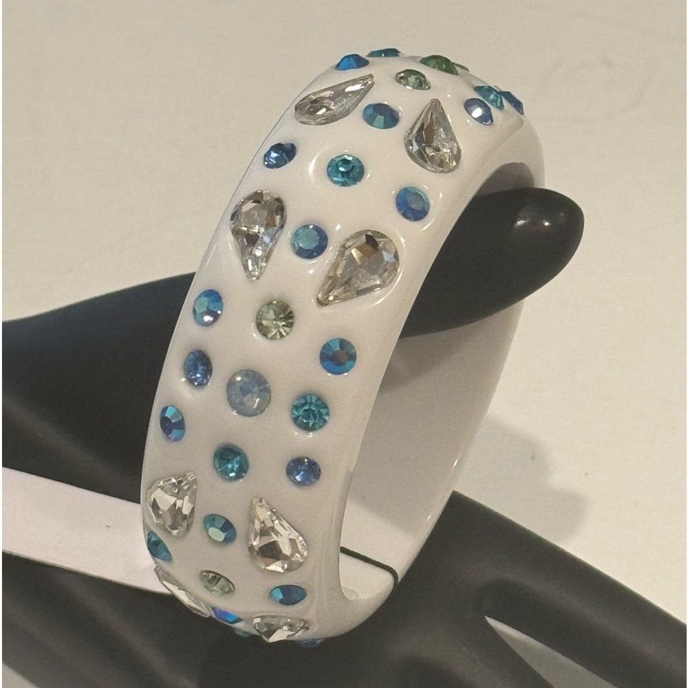 Thalia Sodi White Bangle Bracelet with shades of Blue and Green Crystals